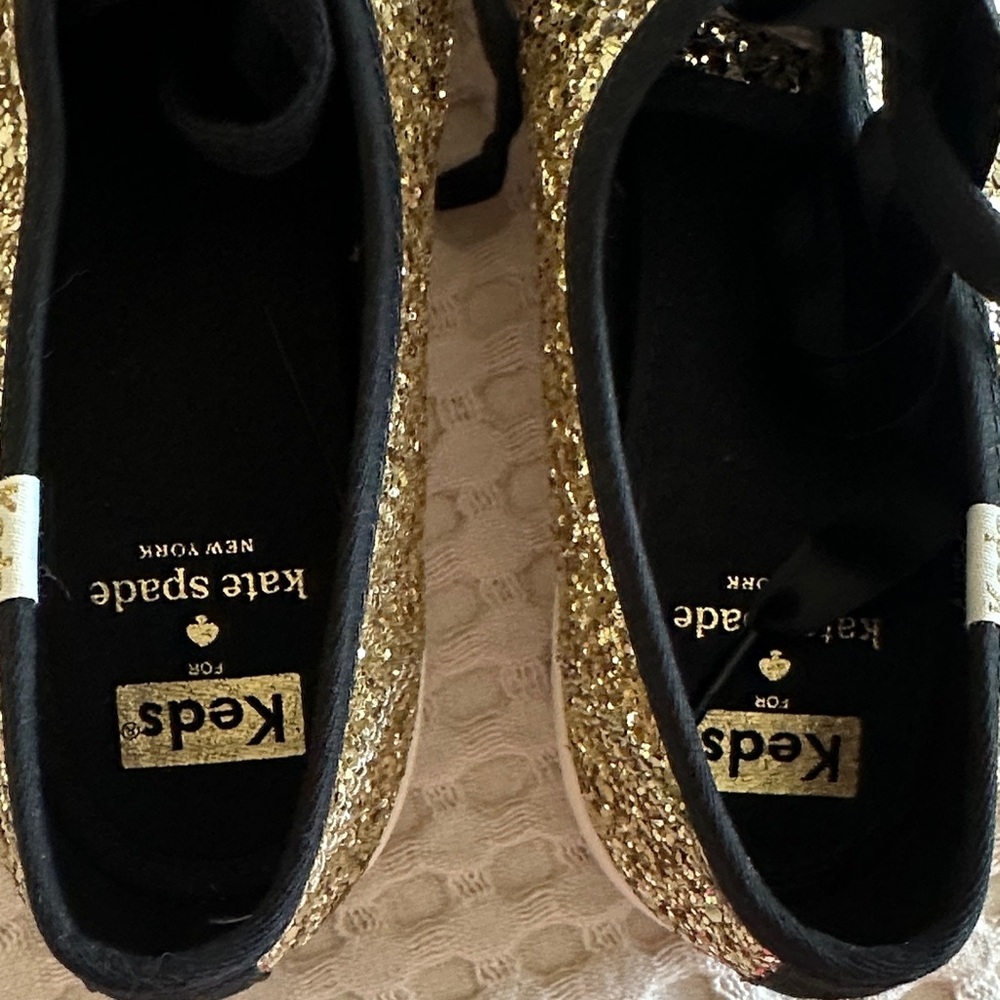 Keds For Kate Spade Gold Glitter Sneakers with Black Laces size 9 New - Picture 8 of 10